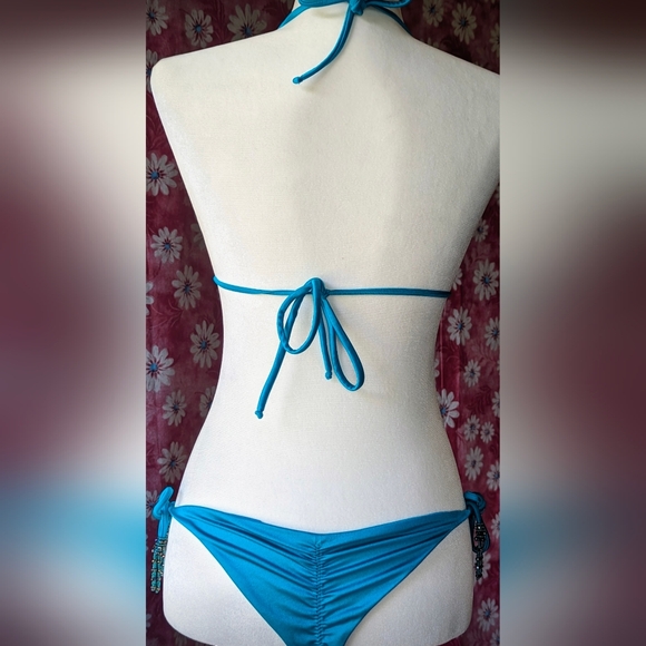Beautiful Handmade Beaded Columbian thong Bikini. Sz. M. New. Aqua&Emerald. - Picture 11 of 14